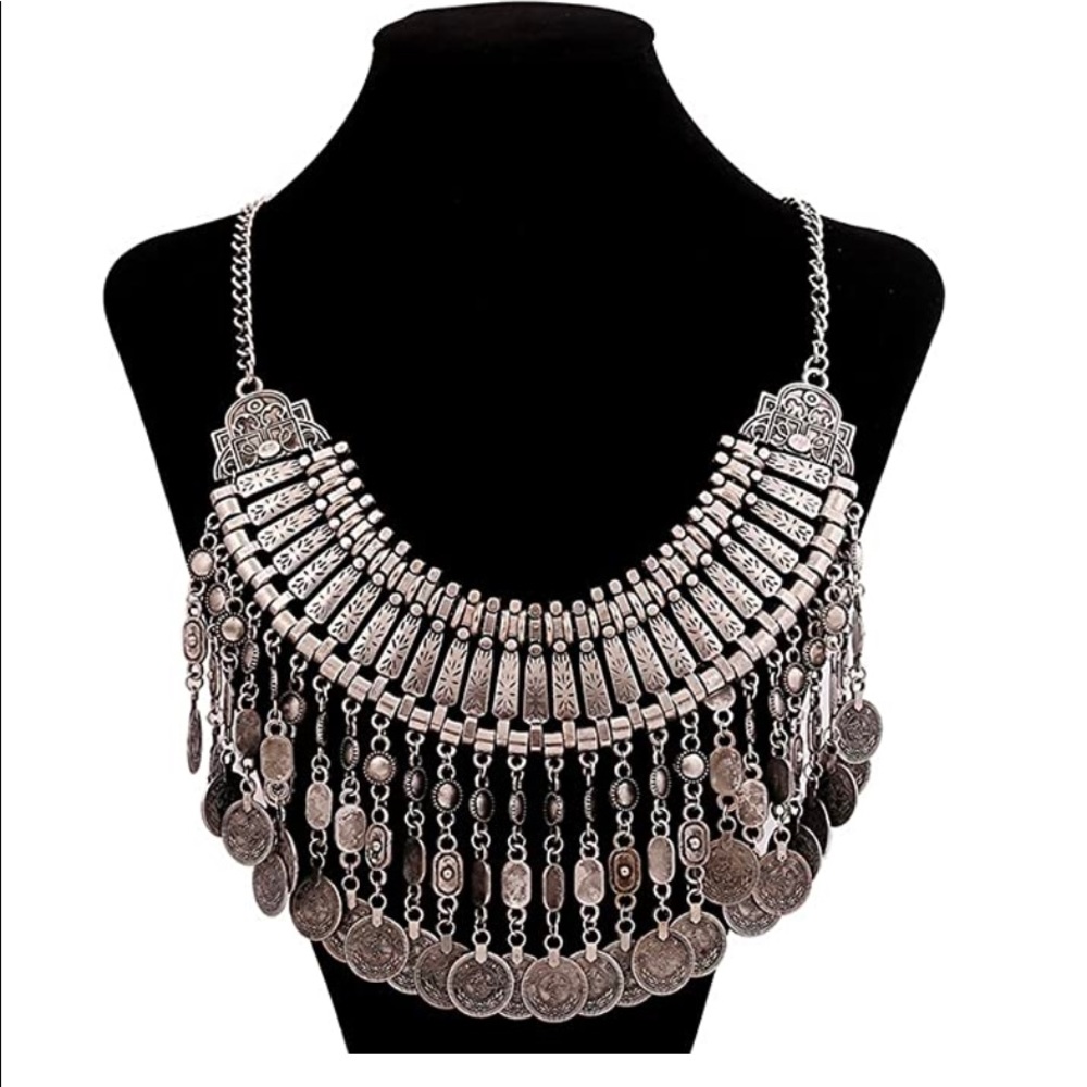 Vintage Coin Tassle Boho Necklace